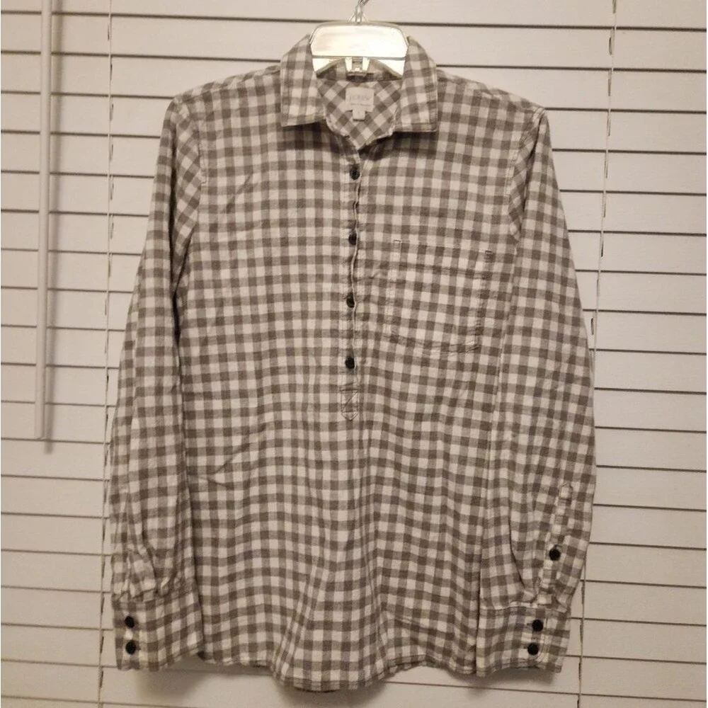 J. Crew Womens Boy Fit Gingham Popover Poplin Shirt Size Small